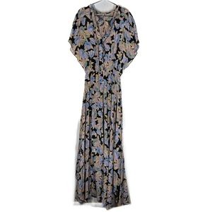 Ella Moss Silk Maxi Dress Floral Print Flutter Sleeves size S